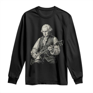 George Washington Rock Star Portrait Long Sleeve Shirt Funny Electric Guitar Player Founding Father Patriotic Graphic
