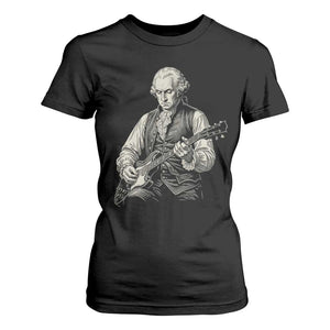 George Washington Rock Star Portrait T Shirt For Women Funny Electric Guitar Player Founding Father Patriotic Graphic