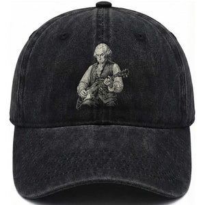 George Washington Rock Star Portrait Washed Cotton Baseball Cap Funny Electric Guitar Player Founding Father Patriotic Graphic
