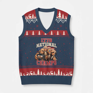 1776 National Champs Funny Founding Fathers Selfie Graphic V-Neck Knit Sweater Vest George Washington and Ben Franklin Cool Sunglasses Patriotic