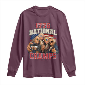 1776 National Champs Funny Founding Fathers Selfie Graphic Long Sleeve Shirt George Washington and Ben Franklin Cool Sunglasses Patriotic