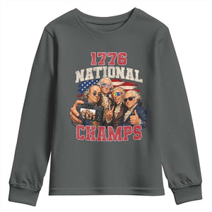 1776 National Champs Funny Founding Fathers Selfie Graphic Youth Sweatshirt George Washington and Ben Franklin Cool Sunglasses Patriotic