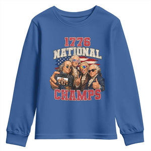 1776 National Champs Funny Founding Fathers Selfie Graphic Youth Sweatshirt George Washington and Ben Franklin Cool Sunglasses Patriotic