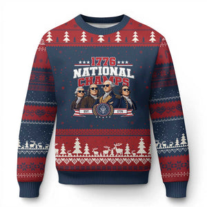 1776 National Champs Est 1776 Vintage Seal Ugly Christmas Sweater Funny Cool Sunglasses Presidents and Founding Fathers Sports Style Patriotic