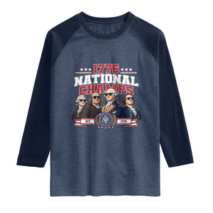 1776 National Champs Est 1776 Vintage Seal Raglan Shirt Funny Cool Sunglasses Presidents and Founding Fathers Sports Style Patriotic