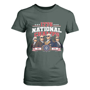 1776 National Champs Est 1776 Vintage Seal T Shirt For Women Funny Cool Sunglasses Presidents and Founding Fathers Sports Style Patriotic TS02 Dark Forest Green Print Your Wear