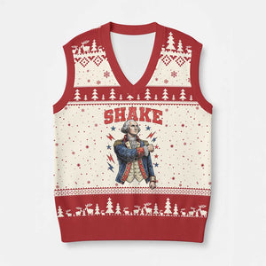 Shake Funny George Washington Patriotic Graphic Matching V-Neck Knit Sweater Vest Vintage Founding Father Distressed Stars and Lightning Bolts Dynamic Duo