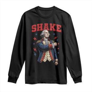 Shake Funny George Washington Patriotic Graphic Matching Long Sleeve Shirt Vintage Founding Father Distressed Stars and Lightning Bolts Dynamic Duo