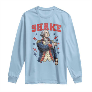 Shake Funny George Washington Patriotic Graphic Matching Long Sleeve Shirt Vintage Founding Father Distressed Stars and Lightning Bolts Dynamic Duo