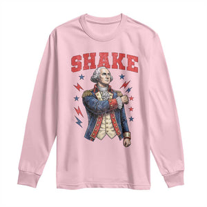 Shake Funny George Washington Patriotic Graphic Matching Long Sleeve Shirt Vintage Founding Father Distressed Stars and Lightning Bolts Dynamic Duo