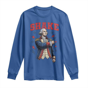 Shake Funny George Washington Patriotic Graphic Matching Long Sleeve Shirt Vintage Founding Father Distressed Stars and Lightning Bolts Dynamic Duo