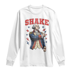 Shake Funny George Washington Patriotic Graphic Matching Long Sleeve Shirt Vintage Founding Father Distressed Stars and Lightning Bolts Dynamic Duo