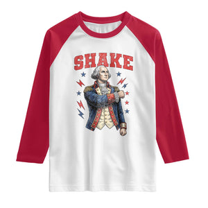 Shake Funny George Washington Patriotic Graphic Matching Raglan Shirt Vintage Founding Father Distressed Stars and Lightning Bolts Dynamic Duo