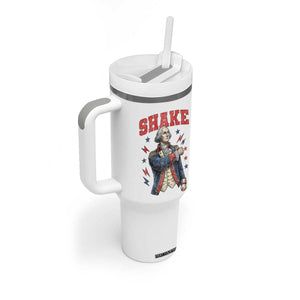 Shake Funny George Washington Patriotic Graphic Matching Tumbler With Handle Vintage Founding Father Distressed Stars and Lightning Bolts Dynamic Duo