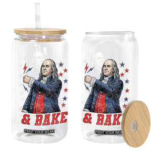 And Bake Funny Benjamin Franklin Patriotic Graphic Matching Glass Can Vintage Founding Father Distressed Stars and Lightning Bolts Dynamic Duo