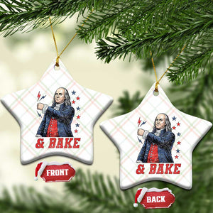 And Bake Funny Benjamin Franklin Patriotic Graphic Matching Ceramic Ornament Vintage Founding Father Distressed Stars and Lightning Bolts Dynamic Duo