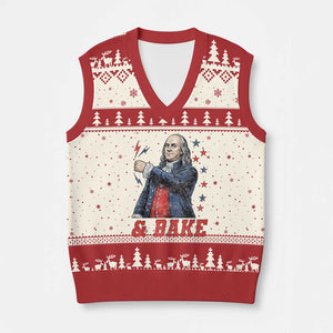 And Bake Funny Benjamin Franklin Patriotic Graphic Matching V-Neck Knit Sweater Vest Vintage Founding Father Distressed Stars and Lightning Bolts Dynamic Duo