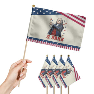 And Bake Funny Benjamin Franklin Graphic Matching Patriotic Handheld Flag Vintage Founding Father Distressed Stars and Lightning Bolts Dynamic Duo