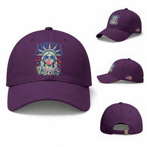 America Statue of Liberty Blowing Bubblegum Baseball Cap Star and Glasses Patriotic Summer Vibes Graphic