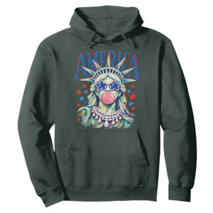 America Statue of Liberty Blowing Bubblegum Hoodie Star and Glasses Patriotic Summer Vibes Graphic