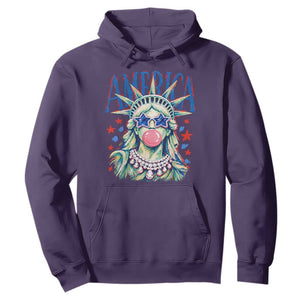 America Statue of Liberty Blowing Bubblegum Hoodie Star and Glasses Patriotic Summer Vibes Graphic