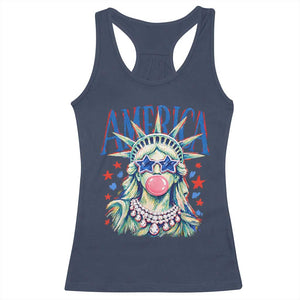 America Statue of Liberty Blowing Bubblegum Racerback Tank Top Star and Glasses Patriotic Summer Vibes Graphic