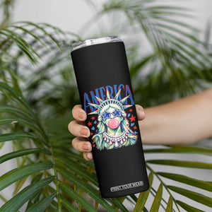 America Statue of Liberty Blowing Bubblegum Skinny Tumbler Star and Glasses Patriotic Summer Vibes Graphic TS02 Print Your Wear