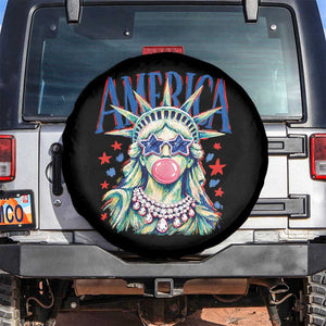 America Statue of Liberty Blowing Bubblegum Spare Tire Cover Star and Glasses Patriotic Summer Vibes Graphic