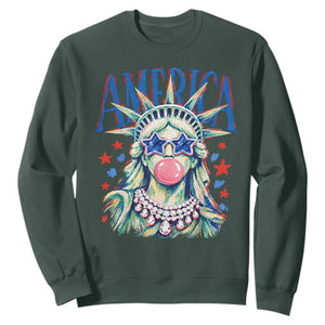 America Statue of Liberty Blowing Bubblegum Sweatshirt Star and Glasses Patriotic Summer Vibes Graphic