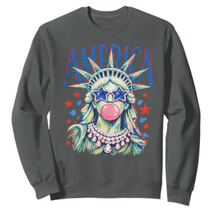 America Statue of Liberty Blowing Bubblegum Sweatshirt Star and Glasses Patriotic Summer Vibes Graphic