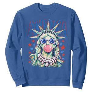 America Statue of Liberty Blowing Bubblegum Sweatshirt Star and Glasses Patriotic Summer Vibes Graphic