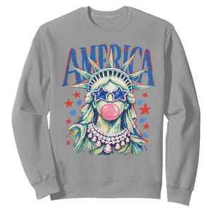 America Statue of Liberty Blowing Bubblegum Sweatshirt Star and Glasses Patriotic Summer Vibes Graphic