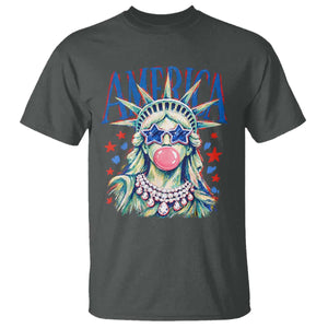 America Statue of Liberty Blowing Bubblegum T Shirt Star and Glasses Patriotic Summer Vibes Graphic