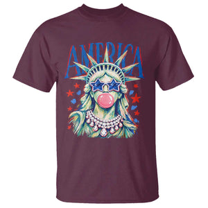 America Statue of Liberty Blowing Bubblegum T Shirt Star and Glasses Patriotic Summer Vibes Graphic