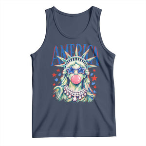 America Statue of Liberty Blowing Bubblegum Tank Top Star and Glasses Patriotic Summer Vibes Graphic