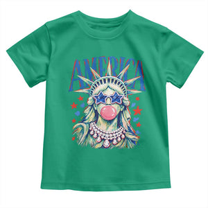 America Statue of Liberty Blowing Bubblegum Toddler T Shirt Star and Glasses Patriotic Summer Vibes Graphic