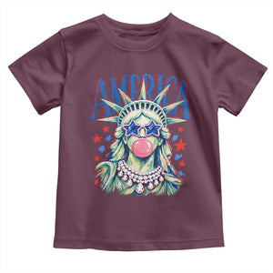 America Statue of Liberty Blowing Bubblegum Toddler T Shirt Star and Glasses Patriotic Summer Vibes Graphic