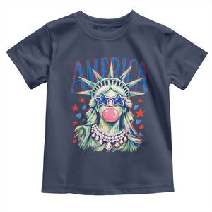 America Statue of Liberty Blowing Bubblegum Toddler T Shirt Star and Glasses Patriotic Summer Vibes Graphic
