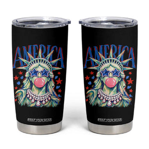 America Statue of Liberty Blowing Bubblegum Tumbler Cup Star and Glasses Patriotic Summer Vibes Graphic