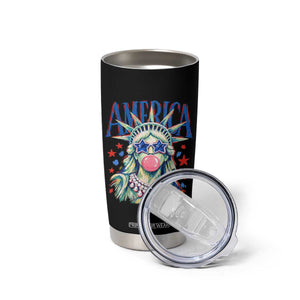 America Statue of Liberty Blowing Bubblegum Tumbler Cup Star and Glasses Patriotic Summer Vibes Graphic
