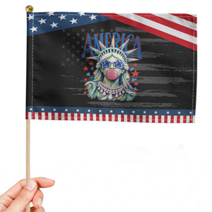 America Statue of Liberty Blowing Bubblegum Patriotic Handheld Flag Star and Glasses Summer Vibes Graphic