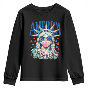 America Statue of Liberty Blowing Bubblegum Youth Sweatshirt Star and Glasses Patriotic Summer Vibes Graphic