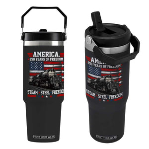 Steam Steel Freedom Stainless American Spirit Flip Straw Tumbler 250 Years USA Railroad Legend Patriotic Military Jet Flyover Graphic TS02 One Size: 30 oz Black Print Your Wear
