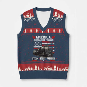 Steam Steel Freedom Stainless American Spirit V-Neck Knit Sweater Vest 250 Years USA Railroad Legend Patriotic Military Jet Flyover Graphic TS02 Navy Red Print Your Wear