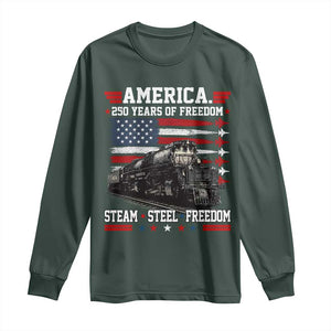 Steam Steel Freedom Stainless American Spirit Long Sleeve Shirt 250 Years USA Railroad Legend Patriotic Military Jet Flyover Graphic