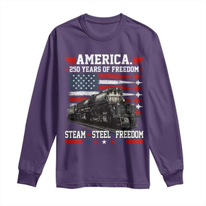 Steam Steel Freedom Stainless American Spirit Long Sleeve Shirt 250 Years USA Railroad Legend Patriotic Military Jet Flyover Graphic