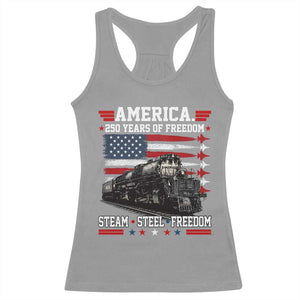 Steam Steel Freedom Stainless American Spirit Racerback Tank Top 250 Years USA Railroad Legend Patriotic Military Jet Flyover Graphic