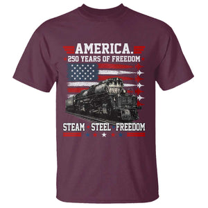 Steam Steel Freedom Stainless American Spirit T Shirt 250 Years USA Railroad Legend Patriotic Military Jet Flyover Graphic