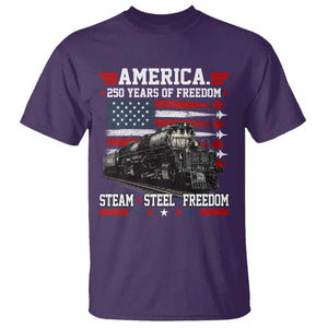Steam Steel Freedom Stainless American Spirit T Shirt 250 Years USA Railroad Legend Patriotic Military Jet Flyover Graphic