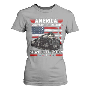Steam Steel Freedom Stainless American Spirit T Shirt For Women 250 Years USA Railroad Legend Patriotic Military Jet Flyover Graphic TS02 Sport Gray Print Your Wear